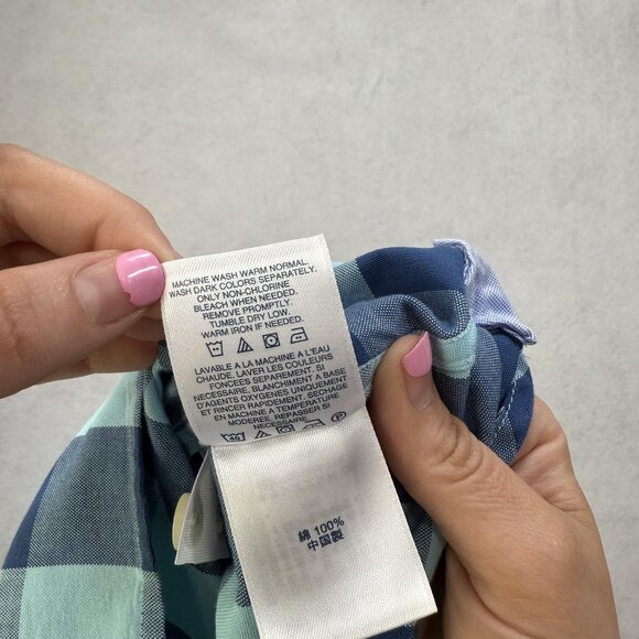 Lands' End Shirt Mens Large Blue Navy Sail Rigger Oxford Plaid Button Down - Picture 7 of 11